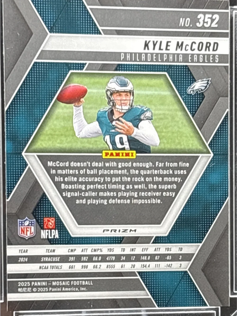 Panini Mosaic Kyle McCord Philadelphia Eagles Rookie Football Card - Refractor
